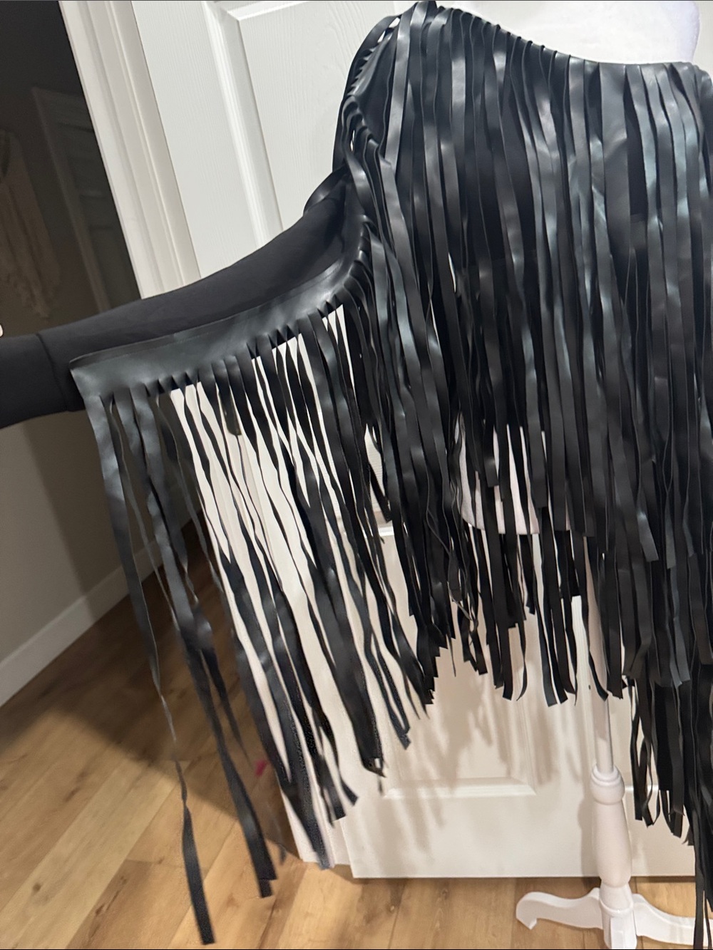 AKIRA Black One-Shoulder Fringe Leather Jacket - Picture 3 of 4
